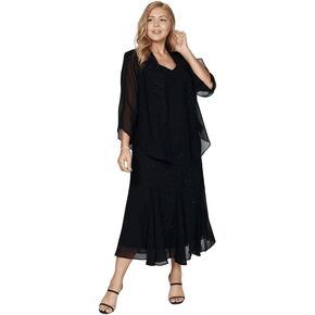 R&M Richards Women's Plus Size Beaded Chiffon Jacket Dress