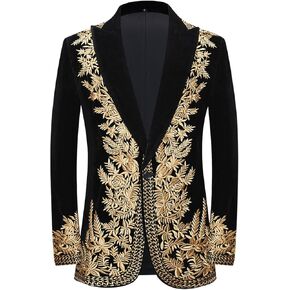 Men's Floral Embroidered Slim Fit One Button Suit Jacket Blazer Peak Lapel for Party Wedding Banquet Prom