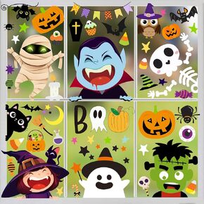 6 Sheet Halloween Window Clings Halloween Window Stickers Halloween Window Decorations Halloween Window Decals for Kids Cute Halloween Decorations Indoor Halloween Decor