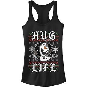 Disney Junior's Frozen Hug Life Olaf Slim Fit, Scoop Hem Racerback Tank, Black, Medium