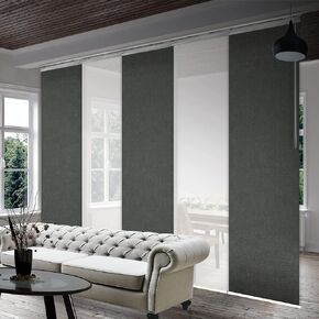 5-Panel Single Rail Panel Track Extendable 58"-110" W x 94" H, Panel Width 23.5", Winter, Smoke