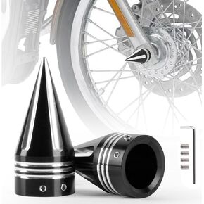 Motorcycle Front Axle Nut Covers, PSLER 3.6" 9.1CM Front Axle Caps for Street Glide Road King Electra Glide Tri Glide Dyna Sportster 1200 Iron 883 Forty Eight 48 Heritage Softail (Black)