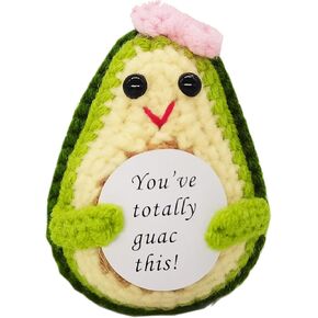 1 Pcs Mini Cute Funny Positive Life Bunny Creative Knitted Animal Holding Card Crochet Easter Birthday Christmas Girls Gift (Guac)