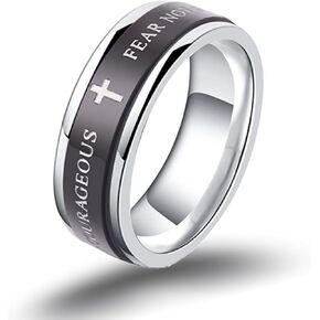 LAFATINA Lords Prayer Cross Spinner Ring Men's Womens Stainless Steel Religious Fidget Bands for Easter Christmas Birthday, Size 7-12