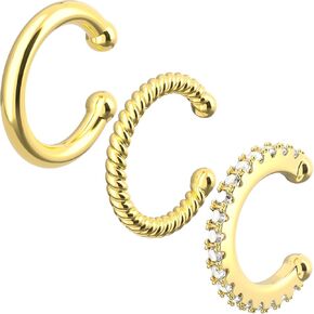 3 Pcs Gold Ear Cuffs for Women Non Piercing, 14K Gold Plated Cartilage Hoop Earrings, Clip on Fake Piercing Cuff for Women, Ear Clips Jewelry Non Pierced Set for Birthday, Christmas
