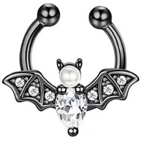 Bat Fake Septum Ring for Women Men CZ Non-Piercing Clip On Septum Rings 8mm Hoop Nose Rings Stainless Steel Body Jewelry in Kuwait