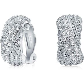 Nautical Beach Pave Crystal Starfish Clip On Earrings For Women Non Pierced Ears Silver Plated Brass