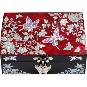 MADDesign Mother of Pearl Lacquered Jewelry Ring Box Butterflies Red