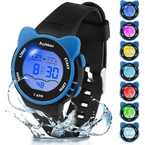 Kids Digital Watches for Girls Boys, 7 Color Lights Waterproof Cute Wristwatches for Kids with Alarm Stopwatch, Great Present for Girls Boys Ages 5-13