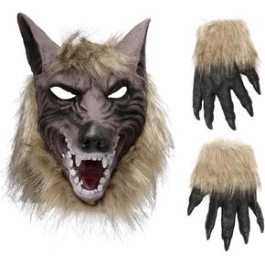 Abaodam Wolf Costume Werewolf Mask and Wolf Glove Set Wolf Mask Werewolf Mask Animal Masquerade Mask for Women Men Cosplay Costume