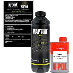 Custom Shop U-Pol Raptor Black Urethane Spray-On Truck Bed Liner Kit w/Free Custom Coat Spray Gun with Regulator, 4 Quarts