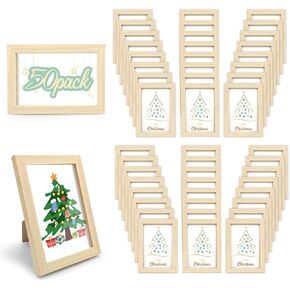 Set of 50 Picture Frame Bulk Photo Frames with Mat Wall Mounting Simple Photo Frames Multi Picture Frames for Wall or Tabletop, 4X6 Inch Natural