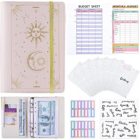 Bienbee Budget Binder, A6 Binder with Zipper Envelopes Money Organizer for Cash Budget Planner with Cash Envelopes for Saving for Girls Women