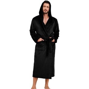 Men Hooded Fleece Robe，Lightweight Soft Spa Bathrobe.