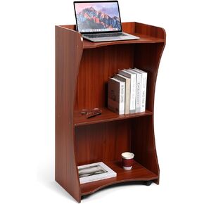 Podium Stand with Wheels, Wooden Versatile Reddish Brown Lectern for Classroom, Church Pulpits, Reception Desks, Lectures, Cash Registers