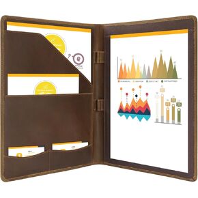 Ringsun Leather Portfolio Organizer with Zipper for Men Women, Leather Padfolio Business Resume Legal Pad Portfolio Notebook Binder for A4/Pad, Leather Folio Leather Folder, Brown