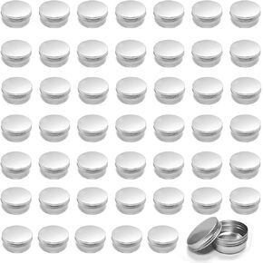 48 Pack 4 oz Aluminum Tin Metal Round Tins Screw Lid Round Tins Aluminium Empty Tins Metal Candle Storage Tin Jars Travel Tin Cans for Crafts, Candies, Cosmetics, Lip Balm, Candles, DIY, Silver