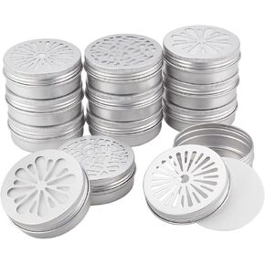 PH PandaHall 12pcs Aluminium Tins 3 Style Round Metal Container 2 Ounce Empty Metal Tins with Hollow Lids Refillable Spice Containers for Aromatherapy Air Freshener Candles Travel Storage 2.75x1 inch
