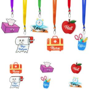 6Sets Acrylic Hall Passes for Classrooms Elementary, Lovely Bathroom passes restroom passes Teacher Organization for Classroom, Middle School Classroom Unbreakable Hall Pass Suitable for Library(Cute)