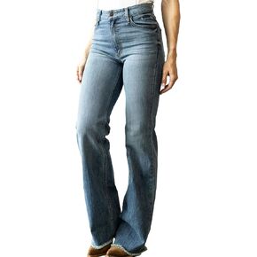 Kimes Ranch Women's Olivia Casual Western High Rise Waist Stove Pipe & Wide Leg Raw Hem Light Wash Denim Jeans