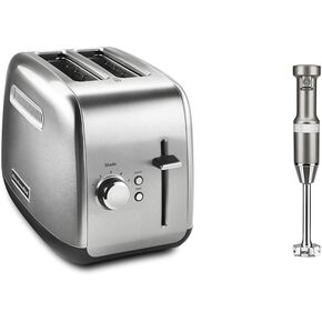 KitchenAid KMT2115SX Stainless Steel Toaster, Brushed Stainless Steel & Variable Speed Corded Hand Blender KHBV53, Contour Silver