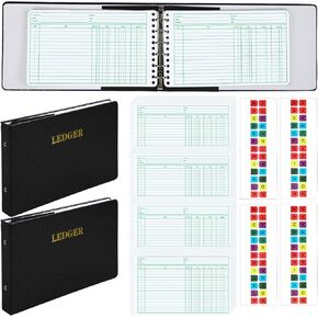 2 Pcs Ring Ledger Binder with 400 Pcs 5" x 8.5" Ledger Sheets Small Index Tabs Ledger Books for Bookkeeping Accounting Ledger Business Ledger Books with Debit Credit Balance Columns
