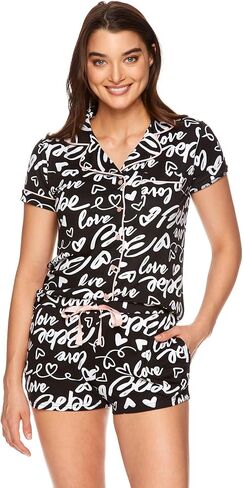 bebe Womens Pajama Sets Button Down Shirt and Shorts Sleepwear Lounge PJ Set in Kuwait