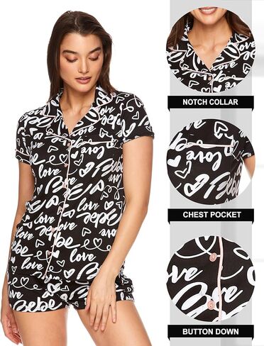 bebe Womens Pajama Sets Button Down Shirt and Shorts Sleepwear Lounge PJ Set in Kuwait