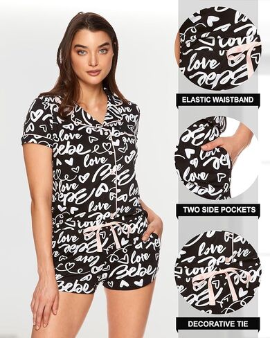 bebe Womens Pajama Sets Button Down Shirt and Shorts Sleepwear Lounge PJ Set in Kuwait