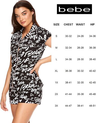 bebe Womens Pajama Sets Button Down Shirt and Shorts Sleepwear Lounge PJ Set in Kuwait