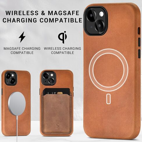 حافظة Belemay الجلدية المتوافقة مع هاتف iPhone 15 Pro Magsafe - جلد كريزي هورس المحبب العلوي - أزرار معدنية وإطار الكاميرا - مقاس نحيف وناعم - غطاء هاتف ممتاز (6.1 بوصة) بني قديم in Kuwait