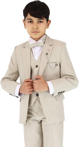 Boys Textured 6-Piece Formal Suit - Slim Fit for Pageboy, Wedding, Communion, Ages 1-16 in Saudi Arabia