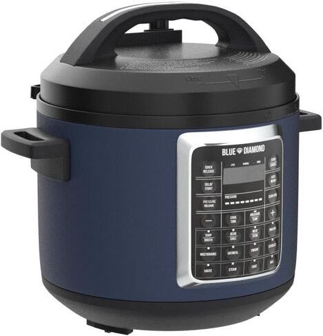 بلو دايموند سيراميك غير لاصق، طنجرة ضغط كهربائية 16 في 1 6QT، طباخ بطيء، طباخ الأرز، صانع الزبادي، مقلي، جهاز بخار وأكثر من ذلك، قابل للبرمجة، وعاء آمن للغسل في غسالة الأطباق، خالٍ من PFAS، أزرق in Kuwait