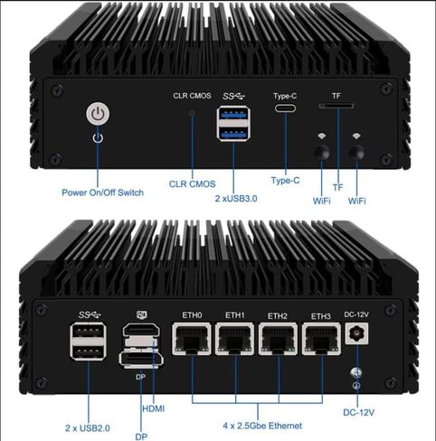 Firewall Appliance 2.5Gbe Intel Celeron N5095 Quad Core, 4*Intel I225-V LAN Fanless Mini PC 8G DDR4 128G M.2 NVMe Support PFSENSE Router/AES-NI/OPNsense in Kuwait