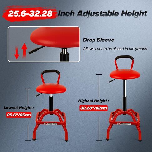Garage Stool, Adjustable Height Swivel Work Bar Mechanic Stool, Shop Stool with Backrest, Pneumatic Shop Stool for Home, Bar and Shop, 300 LBS Capacity, 360° Rotation, Heavy Duty, Black in Kuwait
