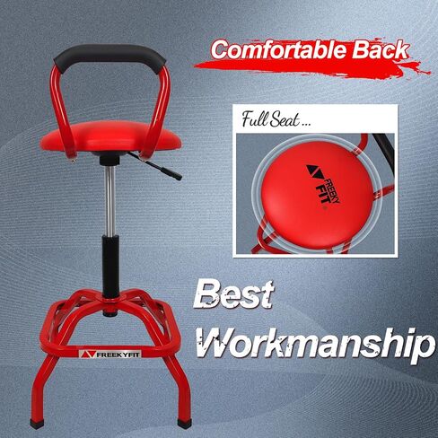 Garage Stool, Adjustable Height Swivel Work Bar Mechanic Stool, Shop Stool with Backrest, Pneumatic Shop Stool for Home, Bar and Shop, 300 LBS Capacity, 360° Rotation, Heavy Duty, Black in Kuwait