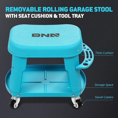 DNA MOTORING Padded Adjustable Height Seat 330lbs Capacity Rolling Mechanic Creeper Stool, W/Tool Storage Drawer & Tray, TOOLS-00601, Black-3 in Saudi Arabia