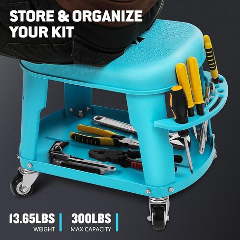 DNA MOTORING Padded Adjustable Height Seat 330lbs Capacity Rolling Mechanic Creeper Stool, W/Tool Storage Drawer & Tray, TOOLS-00601, Black-3 in Saudi Arabia