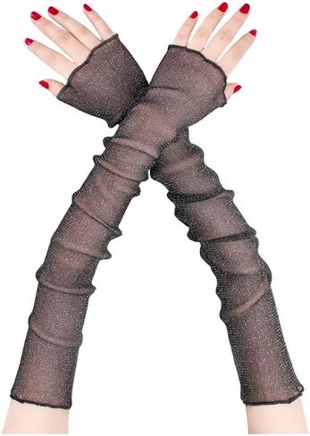 Aniler Women's Elbow Length Lace Mesh Tulle Fingerless Long Sleeve Cuff Driving Vacation Gloves in Kuwait