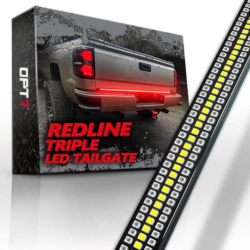 OPT7 60 بوصة Redline شريط إضاءة LED ثلاثي الصف مع إشارة انعطاف كهرماني متتابعة - شريط إضاءة بإطار من الألومنيوم الصلب المقاوم للطقس للشاحنات - بدون تركيب مثقاب - تشغيل فرامل عكسي كامل الوظائف in Kuwait