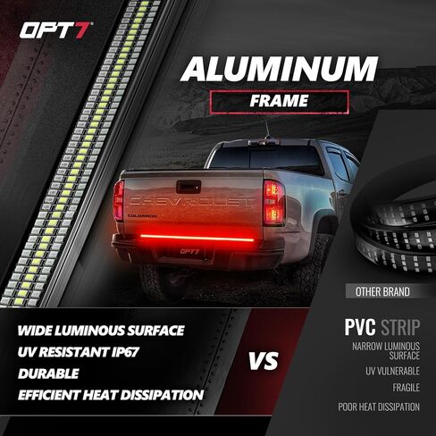 OPT7 60 بوصة Redline شريط إضاءة LED ثلاثي الصف مع إشارة انعطاف كهرماني متتابعة - شريط إضاءة بإطار من الألومنيوم الصلب المقاوم للطقس للشاحنات - بدون تركيب مثقاب - تشغيل فرامل عكسي كامل الوظائف in Kuwait