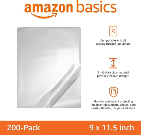 Amazon Basics Clear Thermal Laminating Sheets for Documents and Photos, 9 x 11.5-Inch, 2.8 mil, 200-Pack in Kuwait