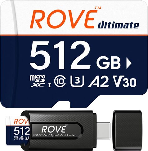 ROVE Ultimate Micro SD Card microSDXC 256GB Memory Card with USB 3.2 Type C Card Reader 512GB 170MB/s C10, U3, V30, 4K, A2 for Dash Cam, Android Smart Phones, Tablets, Games | MicroSDXC, C10 U3 V30 A2, 4K Video Ready, for Dash Cam, Android Smart Phones, T in Kuwait