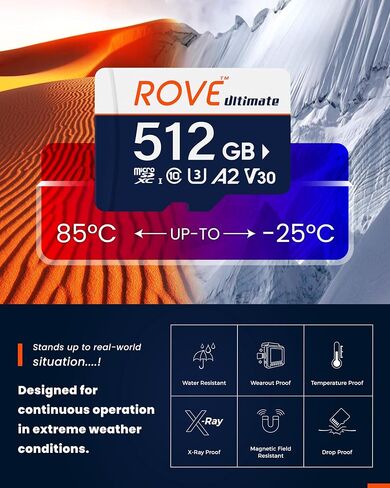 ROVE Ultimate Micro SD Card microSDXC 256GB Memory Card with USB 3.2 Type C Card Reader 512GB 170MB/s C10, U3, V30, 4K, A2 for Dash Cam, Android Smart Phones, Tablets, Games | MicroSDXC, C10 U3 V30 A2, 4K Video Ready, for Dash Cam, Android Smart Phones, T in Kuwait