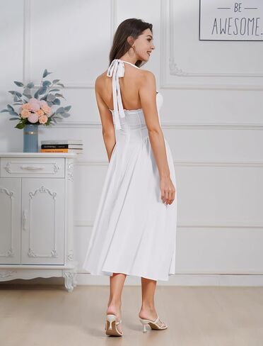 Floral Corset Dress Solid Long Dress Sleeveless Halter Low Cut Dress Open Back Bustier Midi Dress Summer in Saudi Arabia