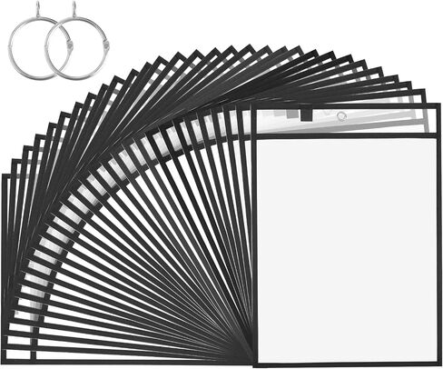 Dry Erase Pockets-Reusable Write and Wipe Pocket with 2 Rings,14.2 x 10 inches,Black Clear Plastic Sheet Protectors-for Teacher School Classroom Supplies,Office Worksheets, 30 Pack,Bulk in Saudi Arabia
