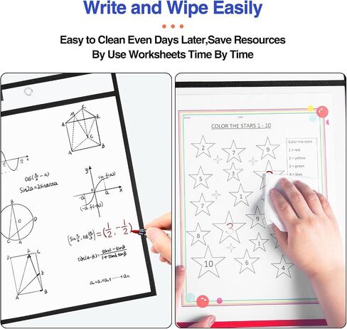 Dry Erase Pockets-Reusable Write and Wipe Pocket with 2 Rings,14.2 x 10 inches,Black Clear Plastic Sheet Protectors-for Teacher School Classroom Supplies,Office Worksheets, 30 Pack,Bulk in Saudi Arabia