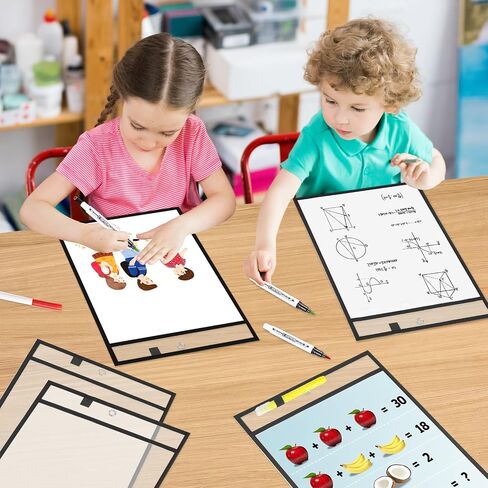 Dry Erase Pockets-Reusable Write and Wipe Pocket with 2 Rings,14.2 x 10 inches,Black Clear Plastic Sheet Protectors-for Teacher School Classroom Supplies,Office Worksheets, 30 Pack,Bulk in Saudi Arabia