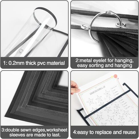 Dry Erase Pockets-Reusable Write and Wipe Pocket with 2 Rings,14.2 x 10 inches,Black Clear Plastic Sheet Protectors-for Teacher School Classroom Supplies,Office Worksheets, 30 Pack,Bulk in Saudi Arabia
