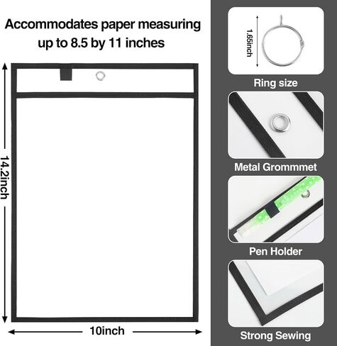 Dry Erase Pockets-Reusable Write and Wipe Pocket with 2 Rings,14.2 x 10 inches,Black Clear Plastic Sheet Protectors-for Teacher School Classroom Supplies,Office Worksheets, 30 Pack,Bulk in Saudi Arabia